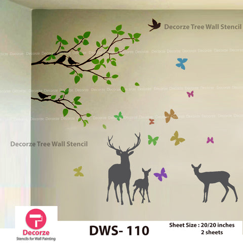 Tree branch birds Stencil | Butterfly and deer stencil | Wall Painting Designs| Painting Ideas DWS-110