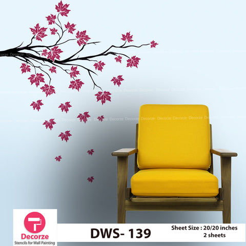 Tree Branch with Maple Leaf Wall Stencil  | Wall Painting Designs| Painting Ideas DWS-139