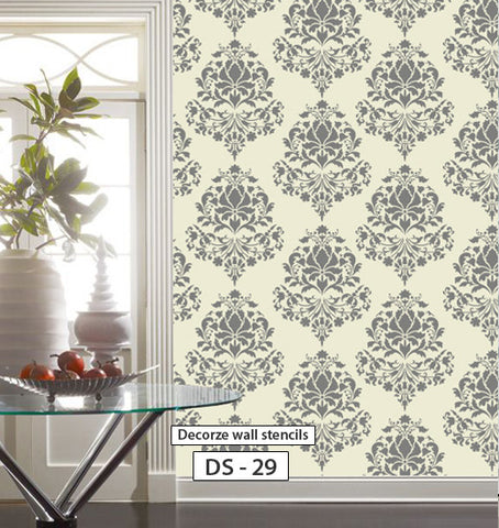 Living room wall stencil design, Damask stencils, DS-29