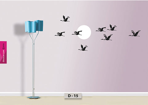 Moon with birds design paint on wall,  birds flying painting on wall, moon and birds flying design on wall, D-15