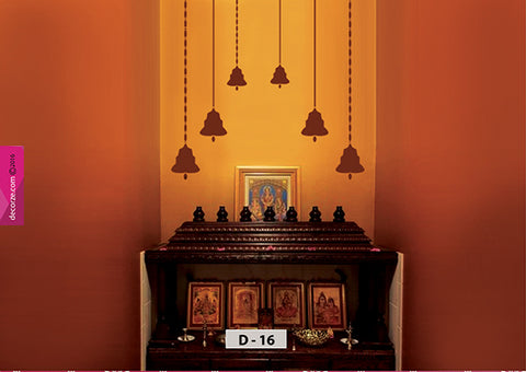 Pooja room decorating ideas, Pooja room bell and chain art on wall painting, Pooja room painting ideas. D-16