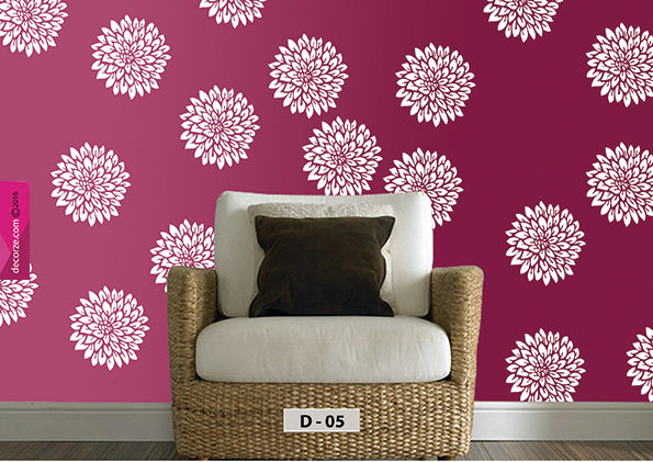 Dahlia Floral Pattern Wall Stencil Living Room Decor, Wall