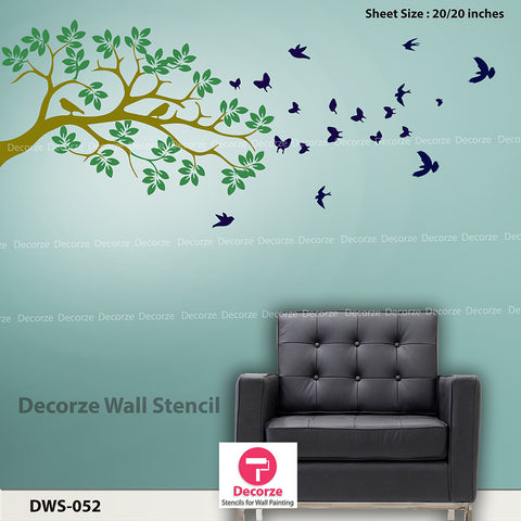 DECORZE Cherry Blossom Stencil For Bedroom Wall Painting