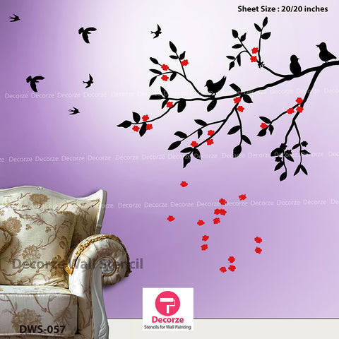 DECORZE Cherry Blossom Stencil For Bedroom Wall Painting