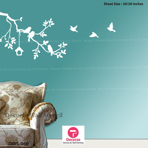 Tree Birds wall Painting ideas | Stencils for wall Painting | Wall Painting Designs | Painting Ideas DWS-60