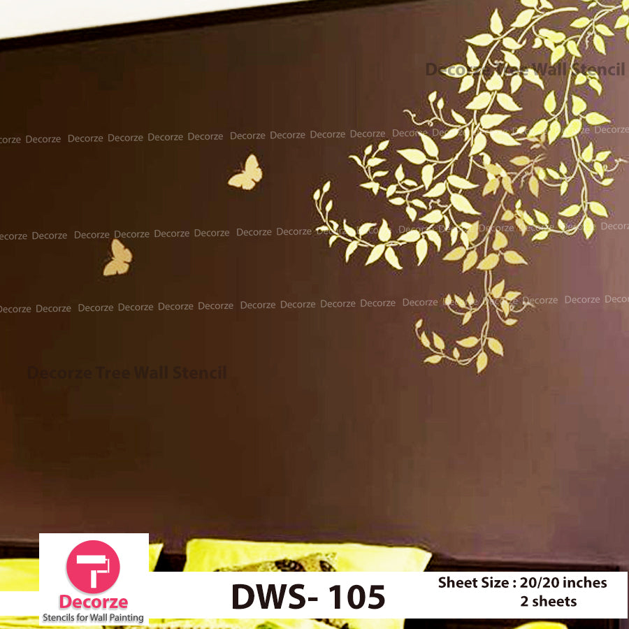 Butterfly Leaves Branch  Stencils | Wall Painting Designs| Painting Ideas DWS-105