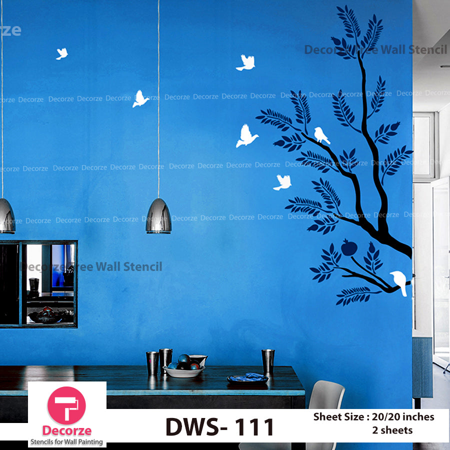 Tree Branch Birds Stencil for Living Room | Wall Painting Designs| Painting Ideas DWS-111