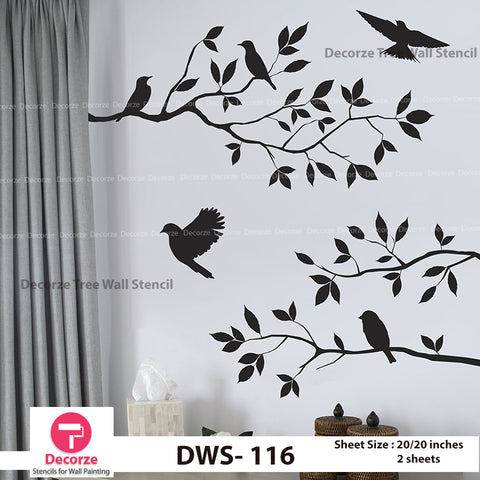 Tree Branch Stencil | Birds Stencil | Wall Painting Designs| Painting Ideas DWS-116