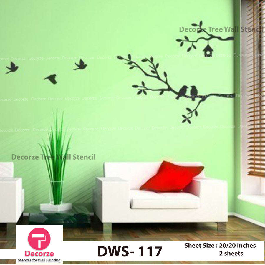 Tree Branch Birds Stencil | Wall Painting Designs| Painting Ideas DWS-117