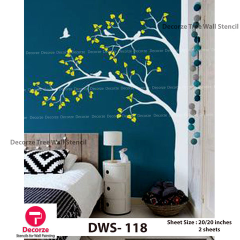 Large Tree Stencil | Birds Stencil for Bed Room | Wall Painting Designs| Painting Ideas DWS-118