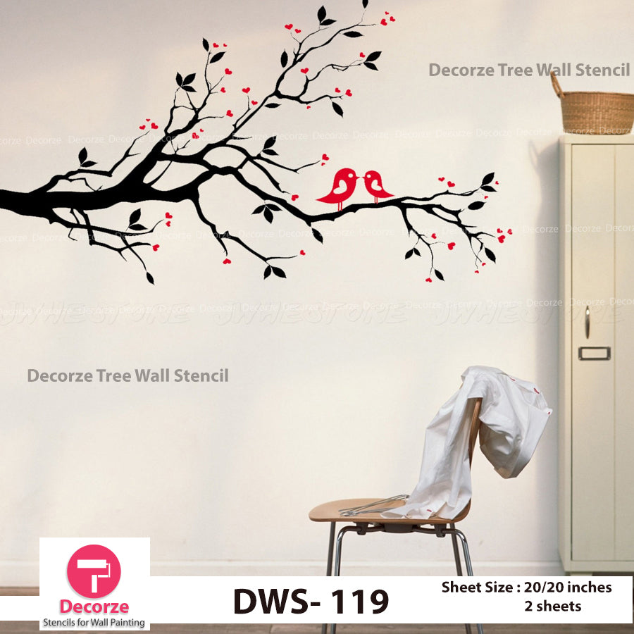 Love Tree Stencil | Tree and Birds Stencil | Wall Painting Designs| Painting Ideas DWS-119