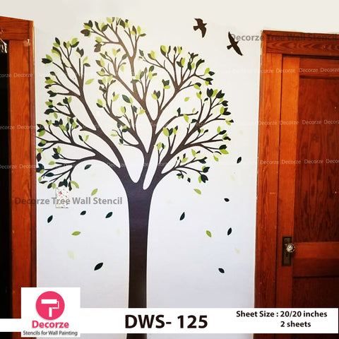 Wind Tree with Flying Birds and falling leaves wall Stencil | Wall Painting Designs| Painting Ideas DWS-125