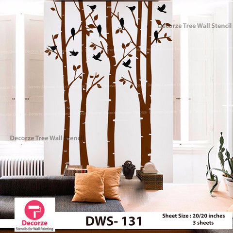 Birch Tree with birds wall Stencil | Wall Painting Designs| Painting Ideas DWS-131