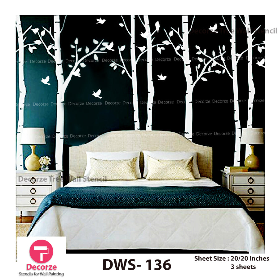 Birch Tree wall Stencil for Bedroom | Wall Painting Designs| Painting Ideas DWS-136