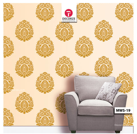Flower Floral Motif Stencil design for living room wall Painting ideas, MWS-19