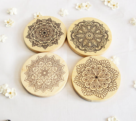Wooden Mandala Coasters set of 4