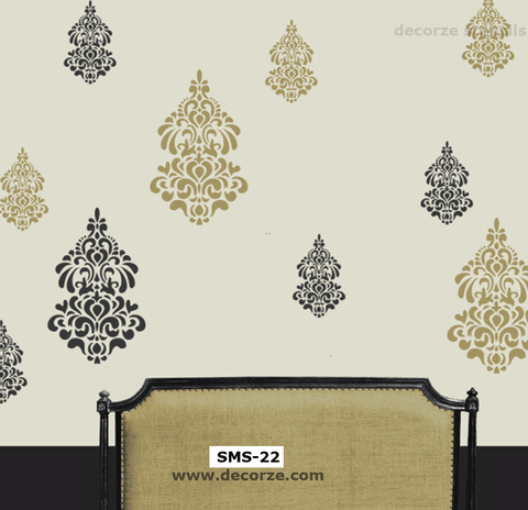 living room wall painting ideas and designs, classic old designs for wall,  Paisley, Motif Stencil, MWS-22