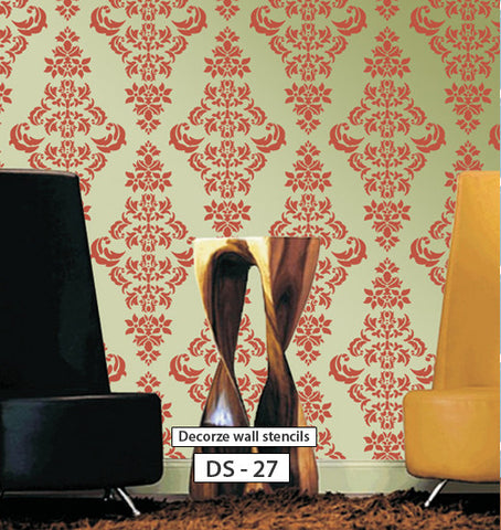 Beautiful living room wall stencil design, DS-27